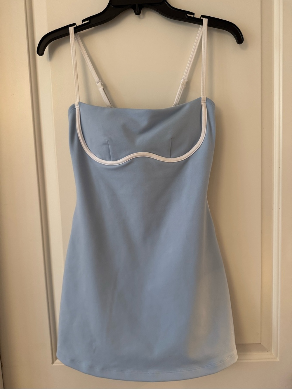 Airbrush Streamlined Dress ALO Yoga Light Blue Slip Dress with White Trim